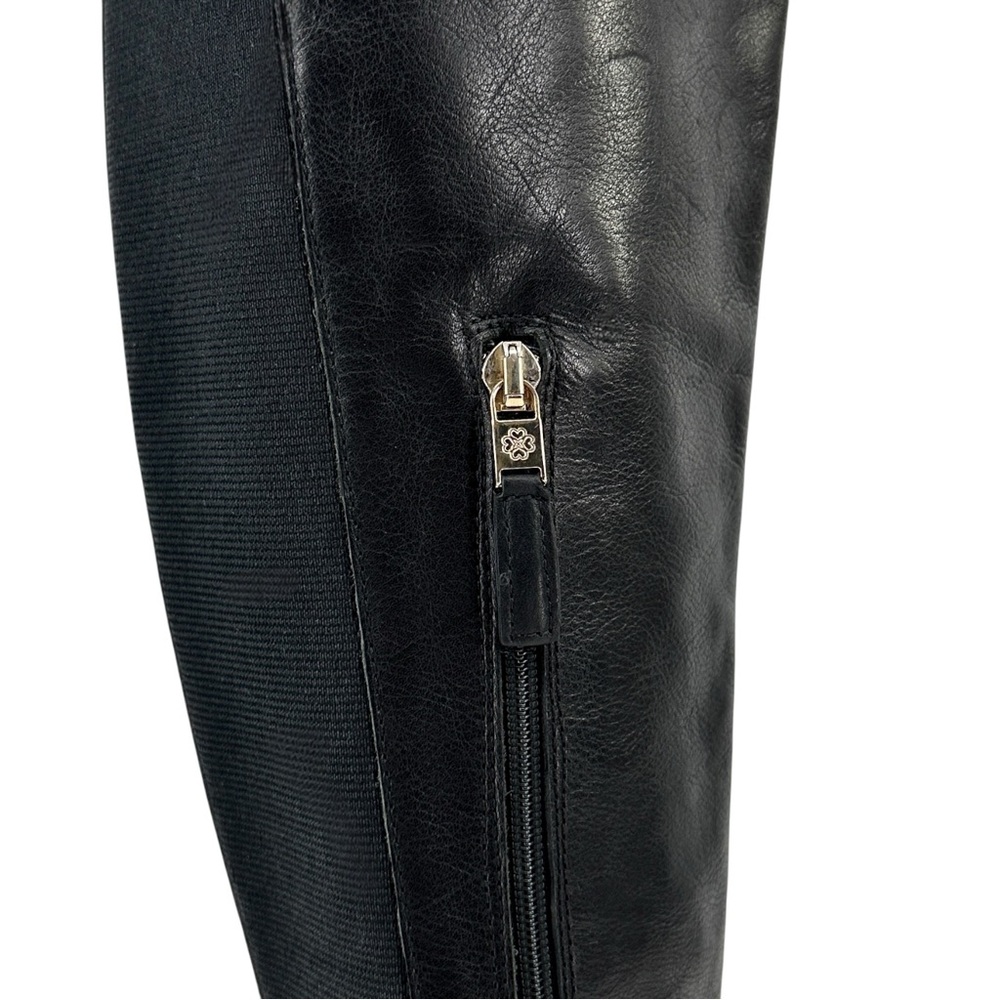 LK Bennett Black Leather Grommet Detail Over the Knee Flat Tall Riding Boots - Picture 9 of 14